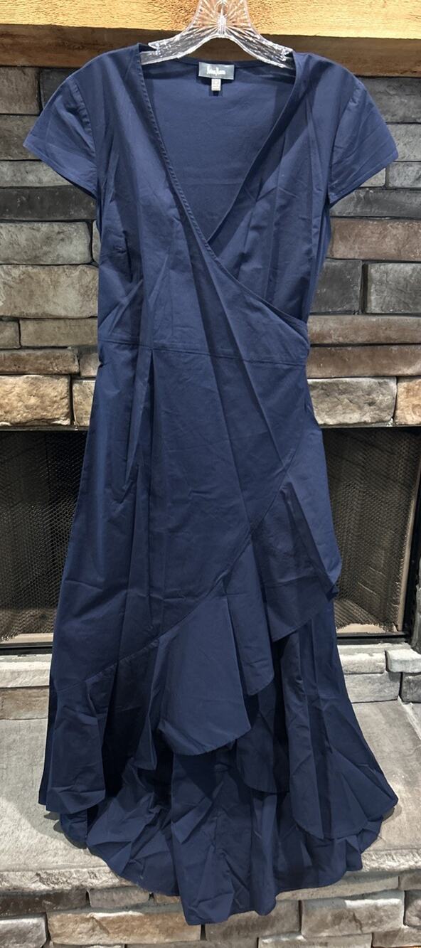 Women’s NEIMAN MARCUS Blue Wrap Around Ruffle Detail Dress Size 8
